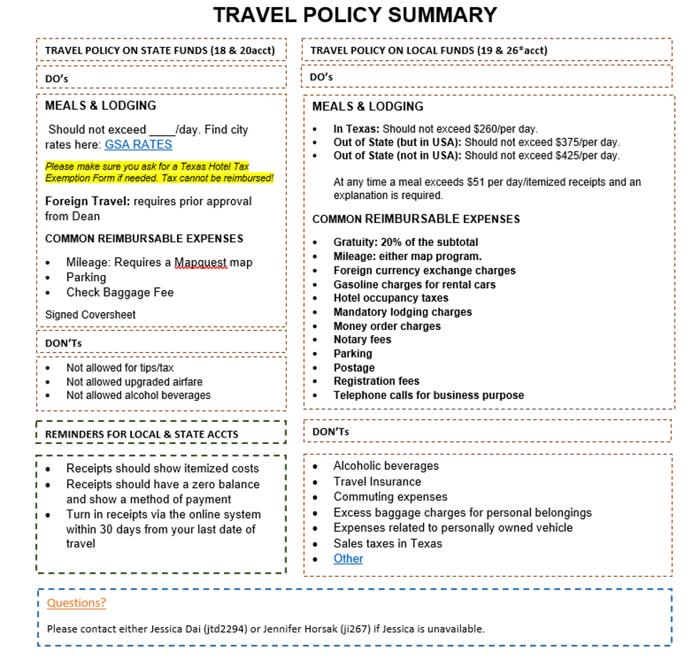 travel policy summary