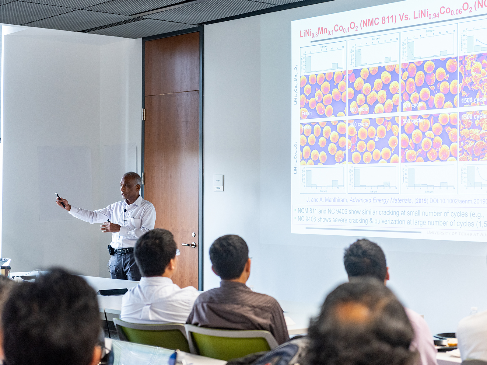 Ram Manthiram gives a presentation to packed room